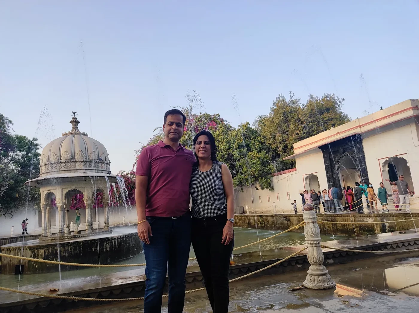 Poonam and Sunil at the fountains of Saheliyon ki Bari, Udaipur